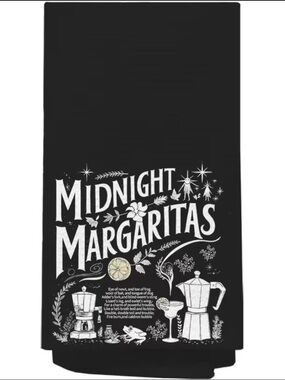 (2pk) Midnight Margaritas Black Graphic Kitchen Towel. Practical Magic inspired